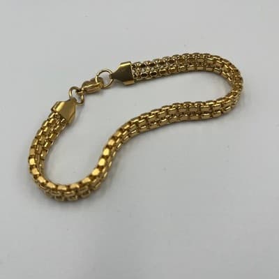 Vintage Gold Tone Strand Chain Bracelet Box Chunky Link Layered Fashion Classic - Thumbnail 2