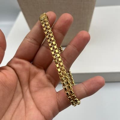 Vintage Gold Tone Strand Chain Bracelet Box Chunky Link Layered Fashion Classic - Thumbnail 3