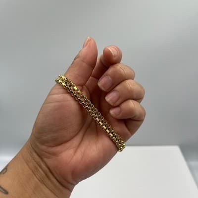 Vintage Gold Tone Strand Chain Bracelet Box Chunky Link Layered Fashion Classic - Thumbnail 4