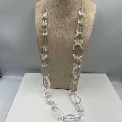 VTG NY Clear Faceted Bead Statement Necklace – Chunky Lucite Acrylic Geometric - Image 1