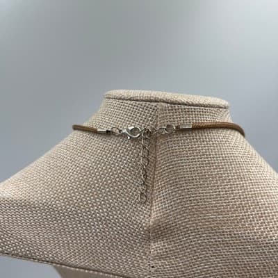 Vintage Blue Abstract Square Pendant Necklace Brown Cord Bronze Tone Frame - Thumbnail 6