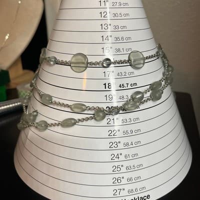 Vintage Long Multi Strand Seafoam Beads Necklace Green Silver Tone Layered Chain - Thumbnail 7