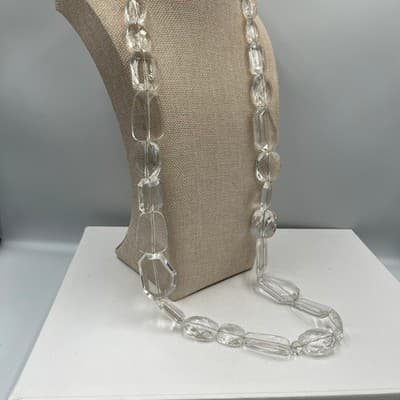 VTG NY Clear Faceted Bead Statement Necklace – Chunky Lucite Acrylic Geometric - Thumbnail 5