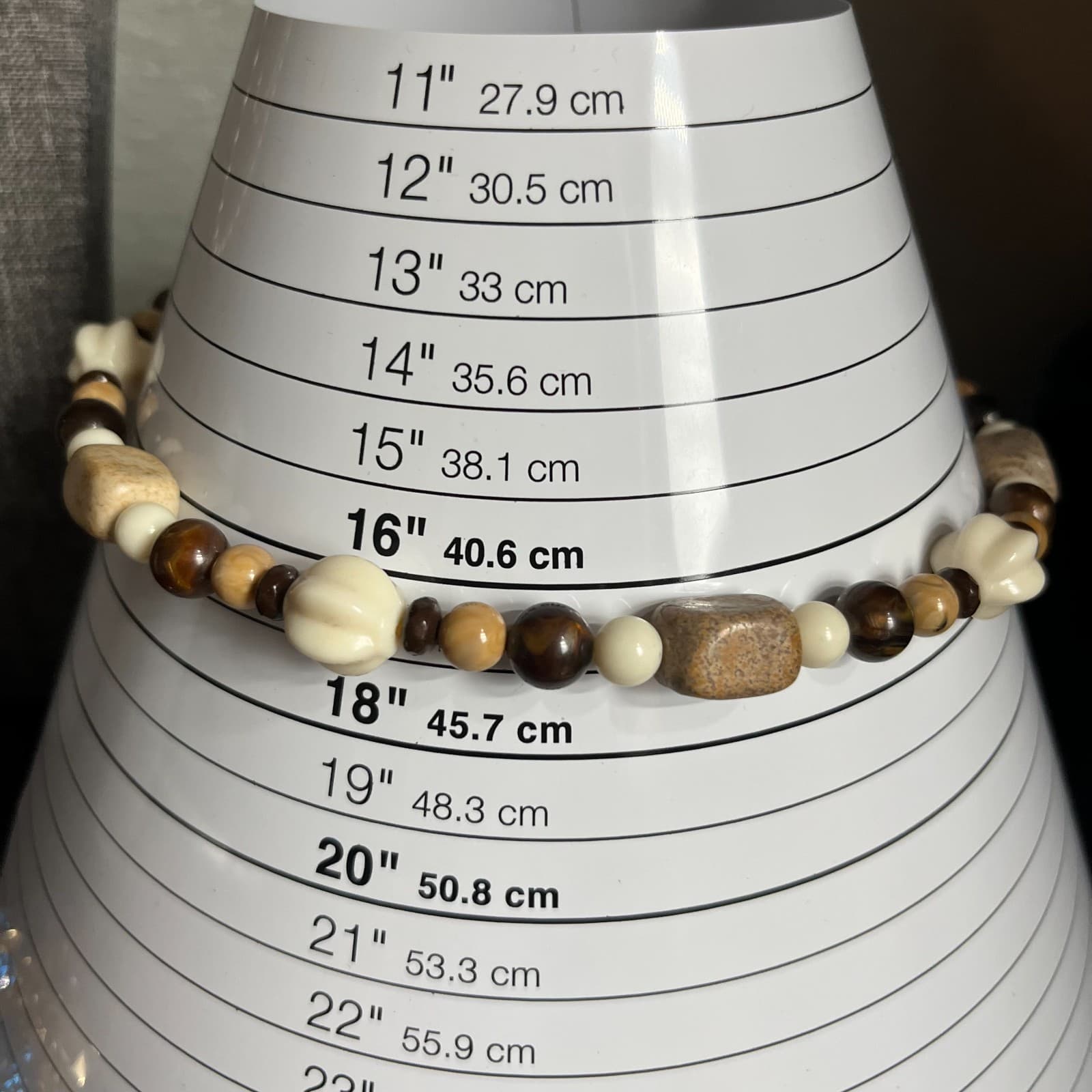 Vintage Chunky Beaded Statement Necklace Boho Earth Tone Stone Bone Tribal 24" - Thumbnail 6