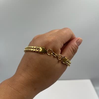 Vintage Gold Tone Strand Chain Bracelet Box Chunky Link Layered Fashion Classic - Thumbnail 5