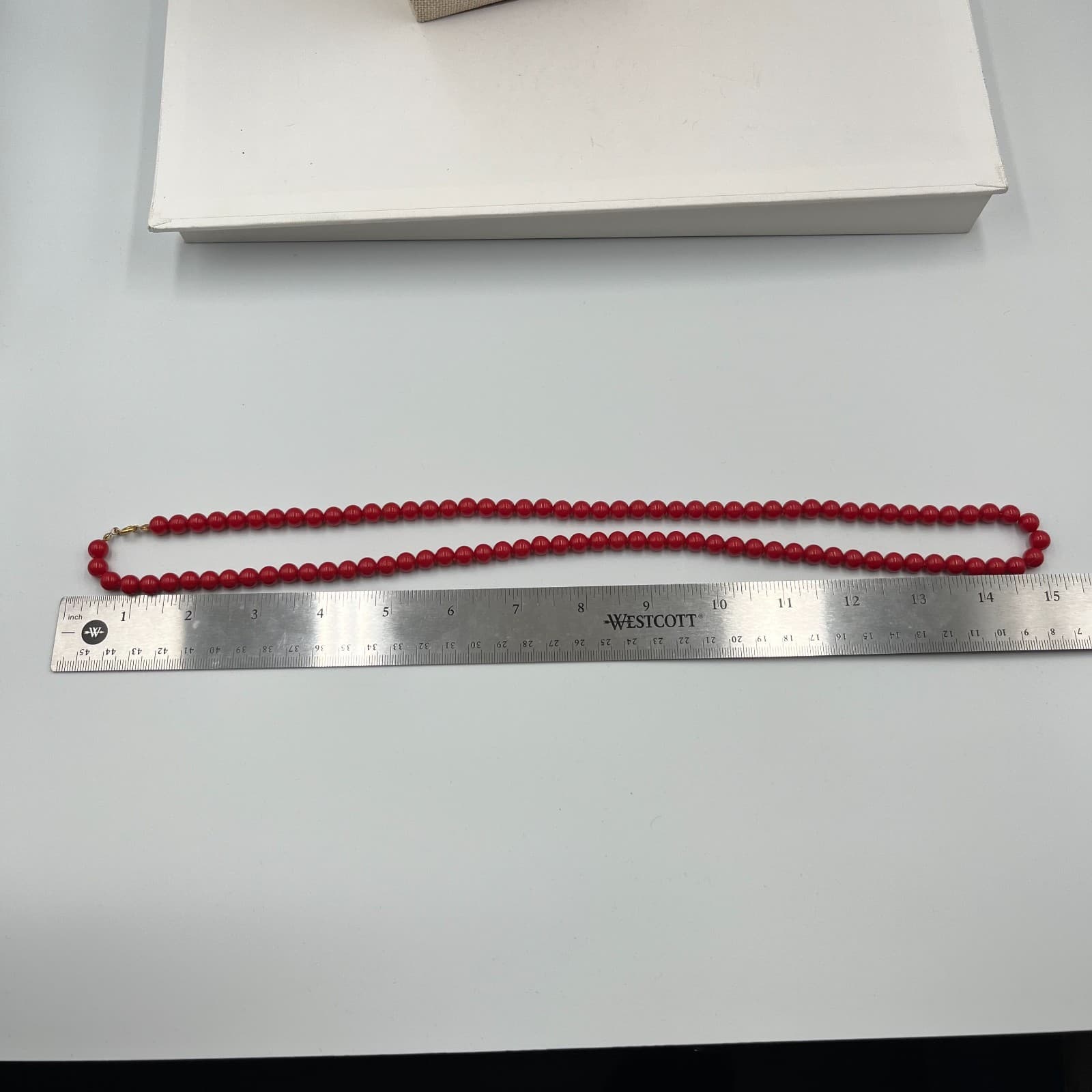 Vintage Red Bead Necklace Single Strand 30" Opera Length Bold Statement Jewelry - Thumbnail 7