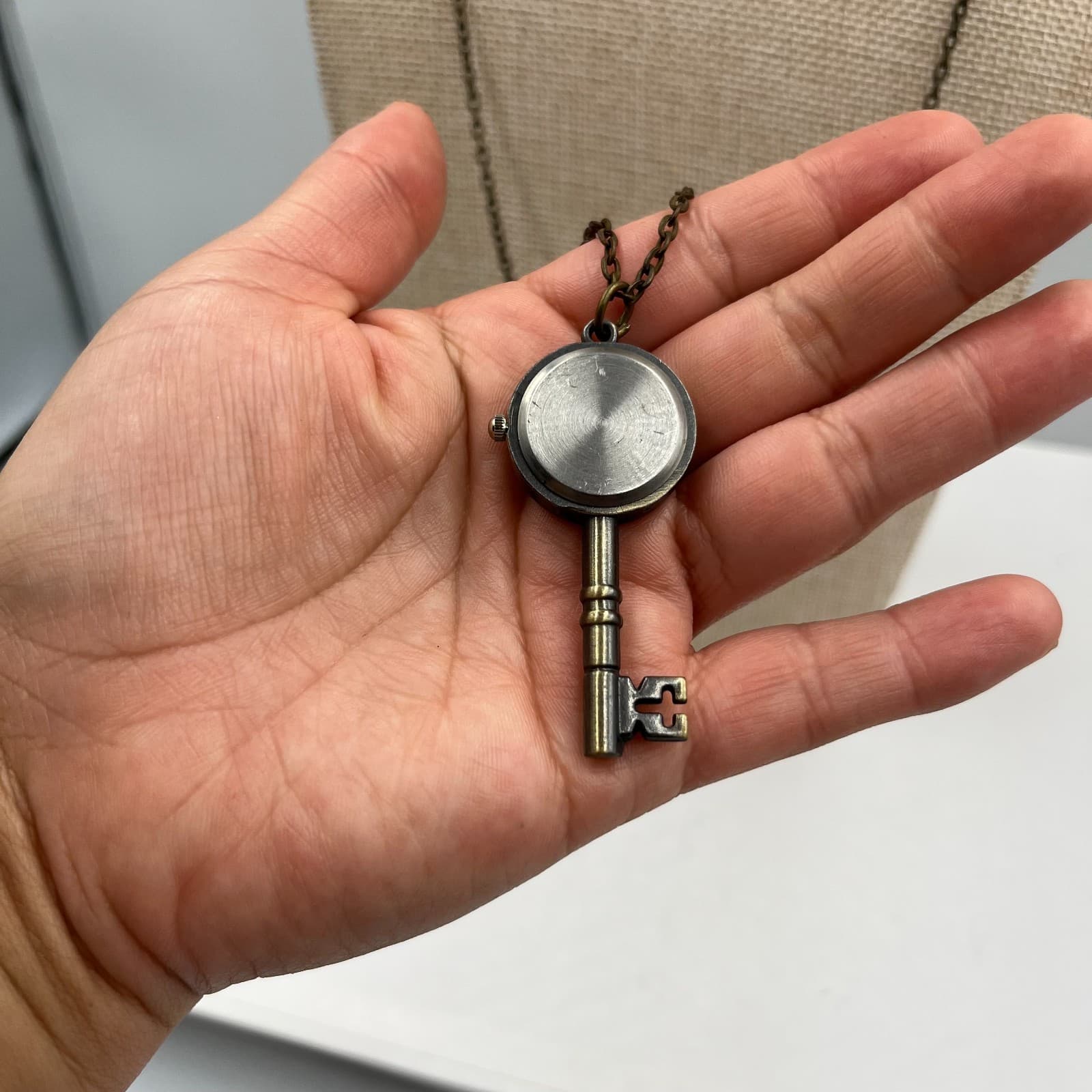 Vintage Steampunk Skeleton Key Watch Necklace Antique Bronze Pendant Ornate Retr - Thumbnail 4