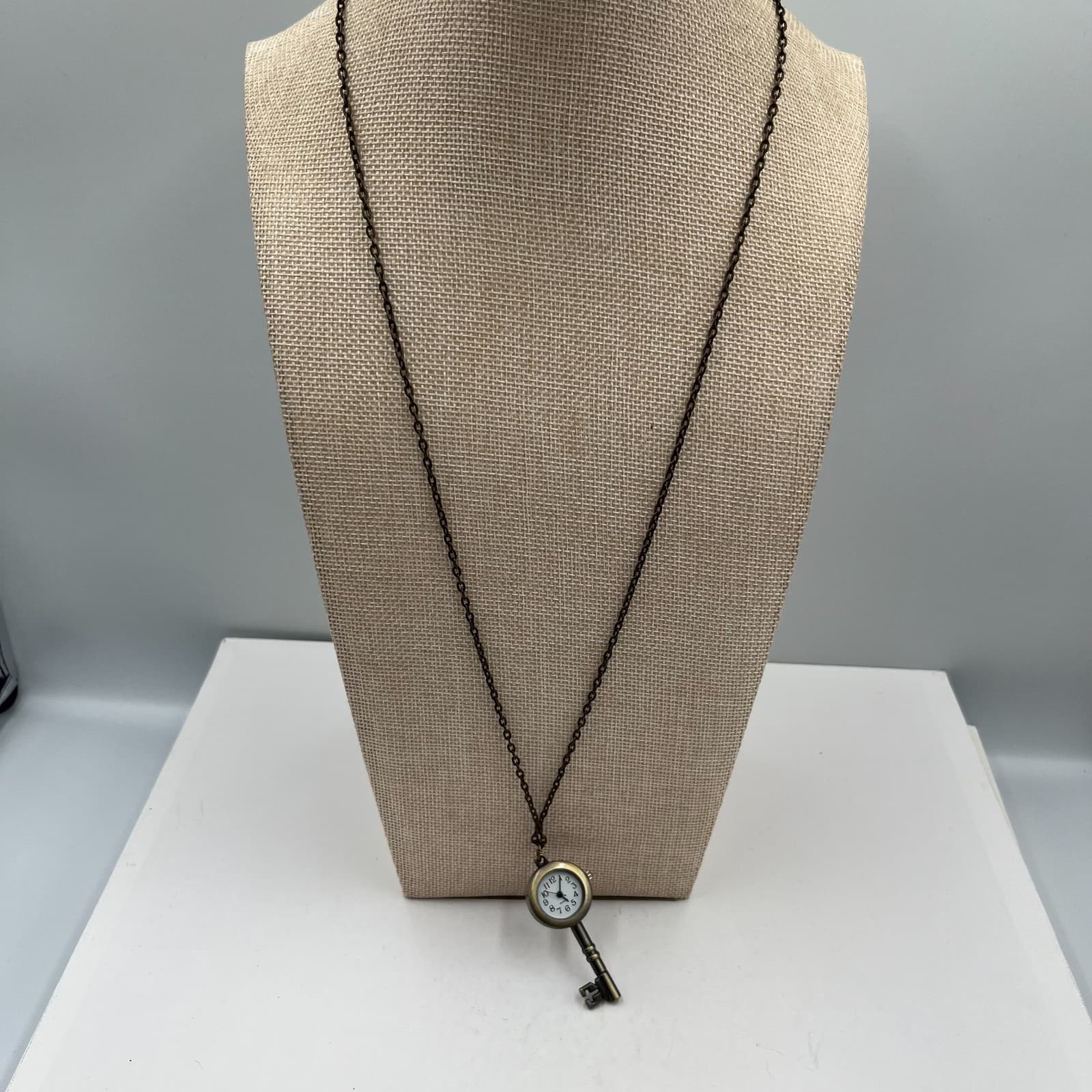 Vintage Steampunk Skeleton Key Watch Necklace Antique Bronze Pendant Ornate Retr - Image 1