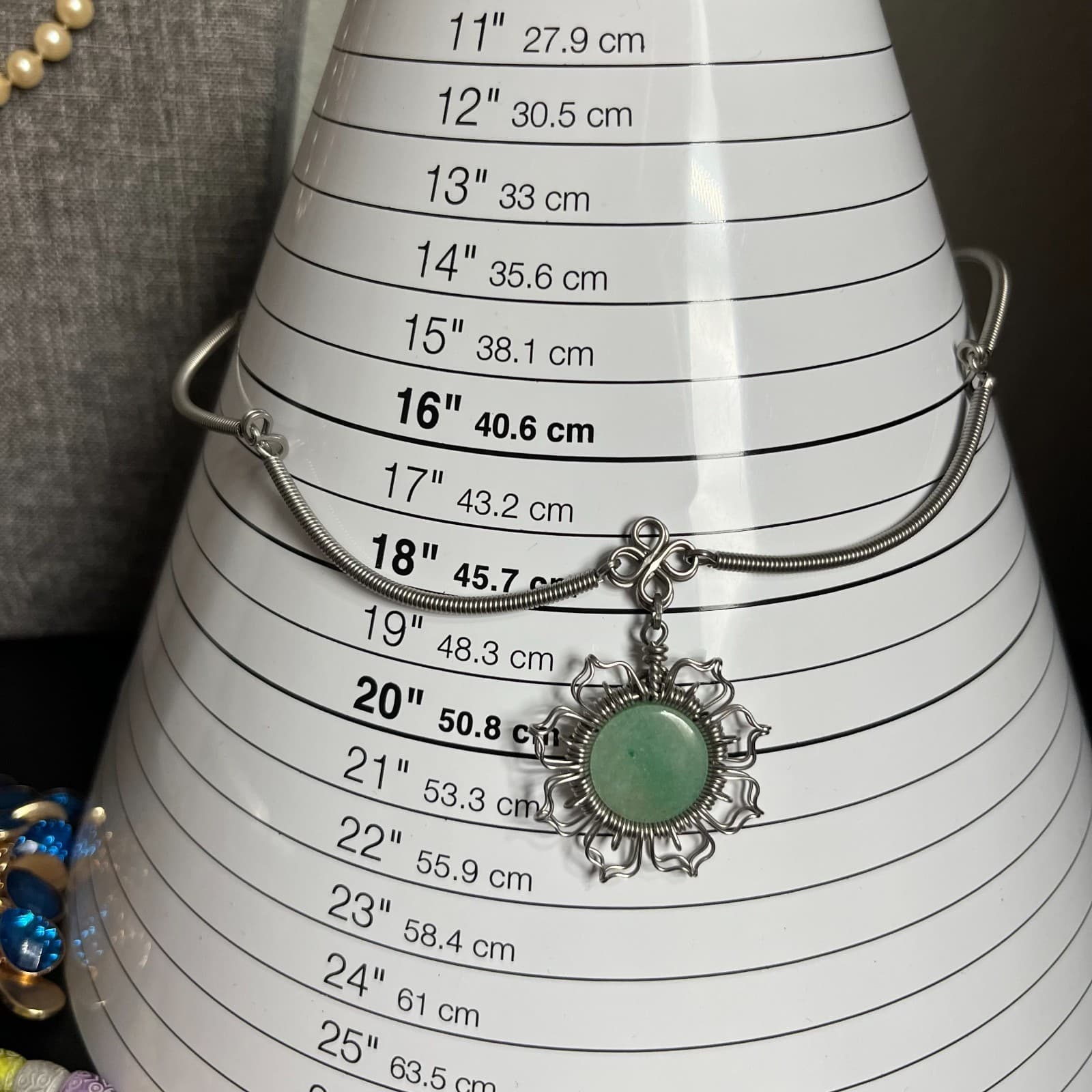 Vtg Artisan Wire Wrapped Green Stone Pendant Necklace Coiled Spring Chain MCM - Thumbnail 6