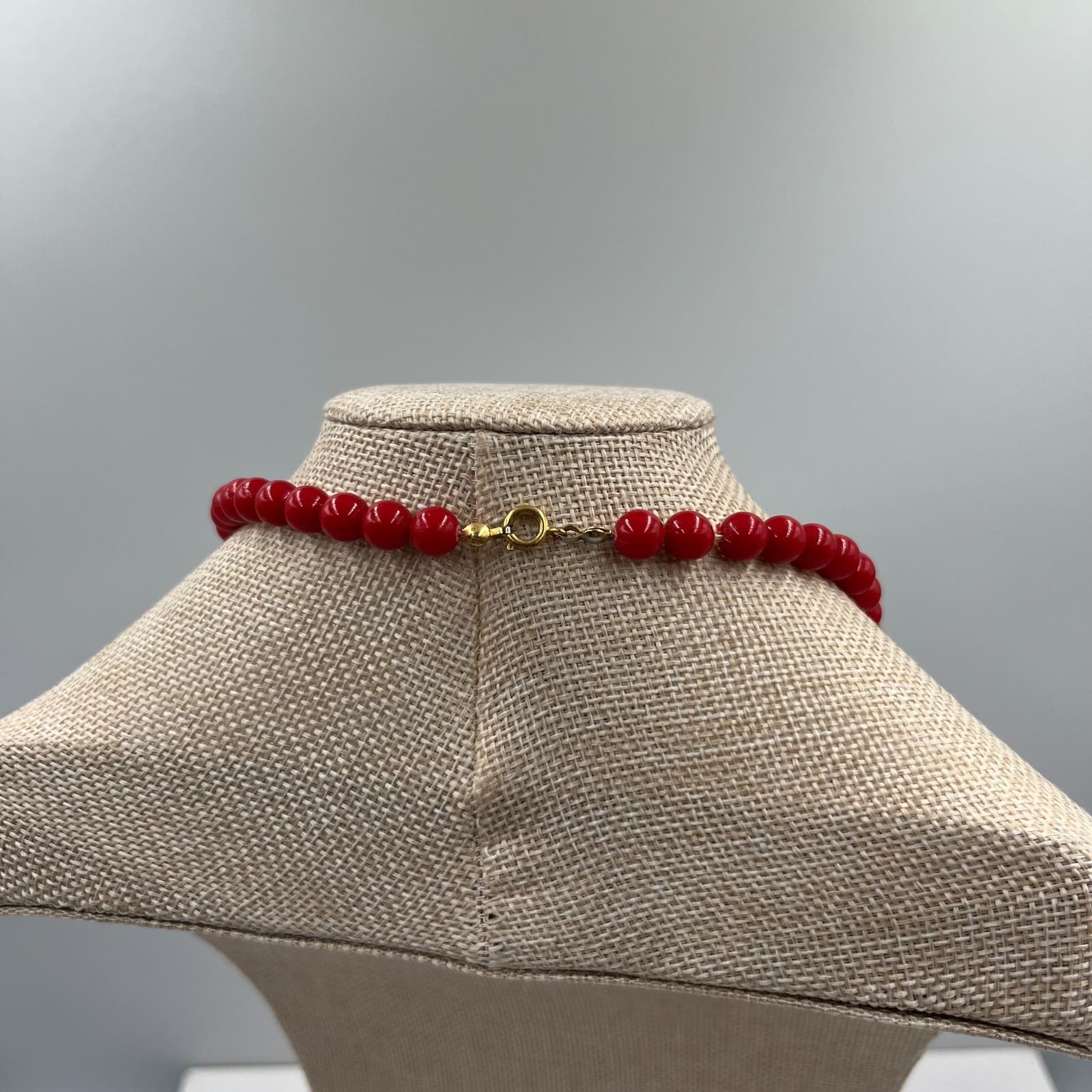 Vintage Red Bead Necklace Single Strand 30" Opera Length Bold Statement Jewelry - Thumbnail 6