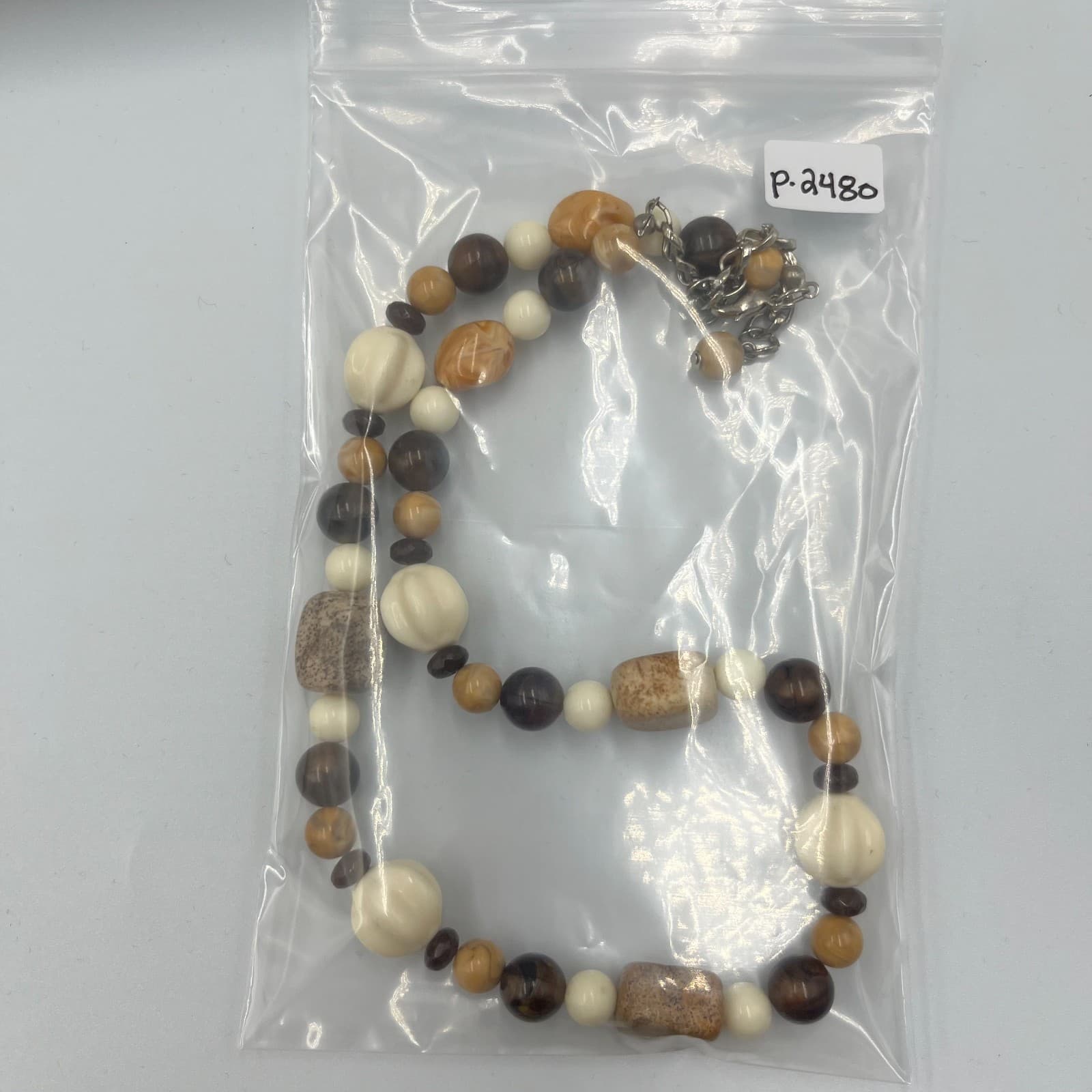 Vintage Chunky Beaded Statement Necklace Boho Earth Tone Stone Bone Tribal 24" - Thumbnail 7