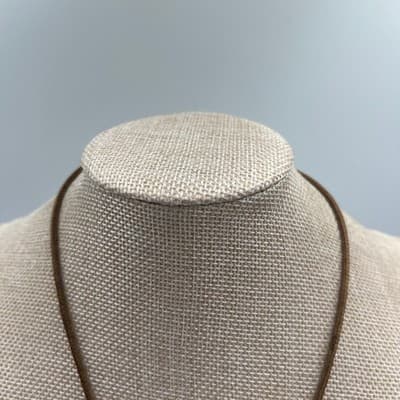 Vintage Blue Abstract Square Pendant Necklace Brown Cord Bronze Tone Frame - Thumbnail 2