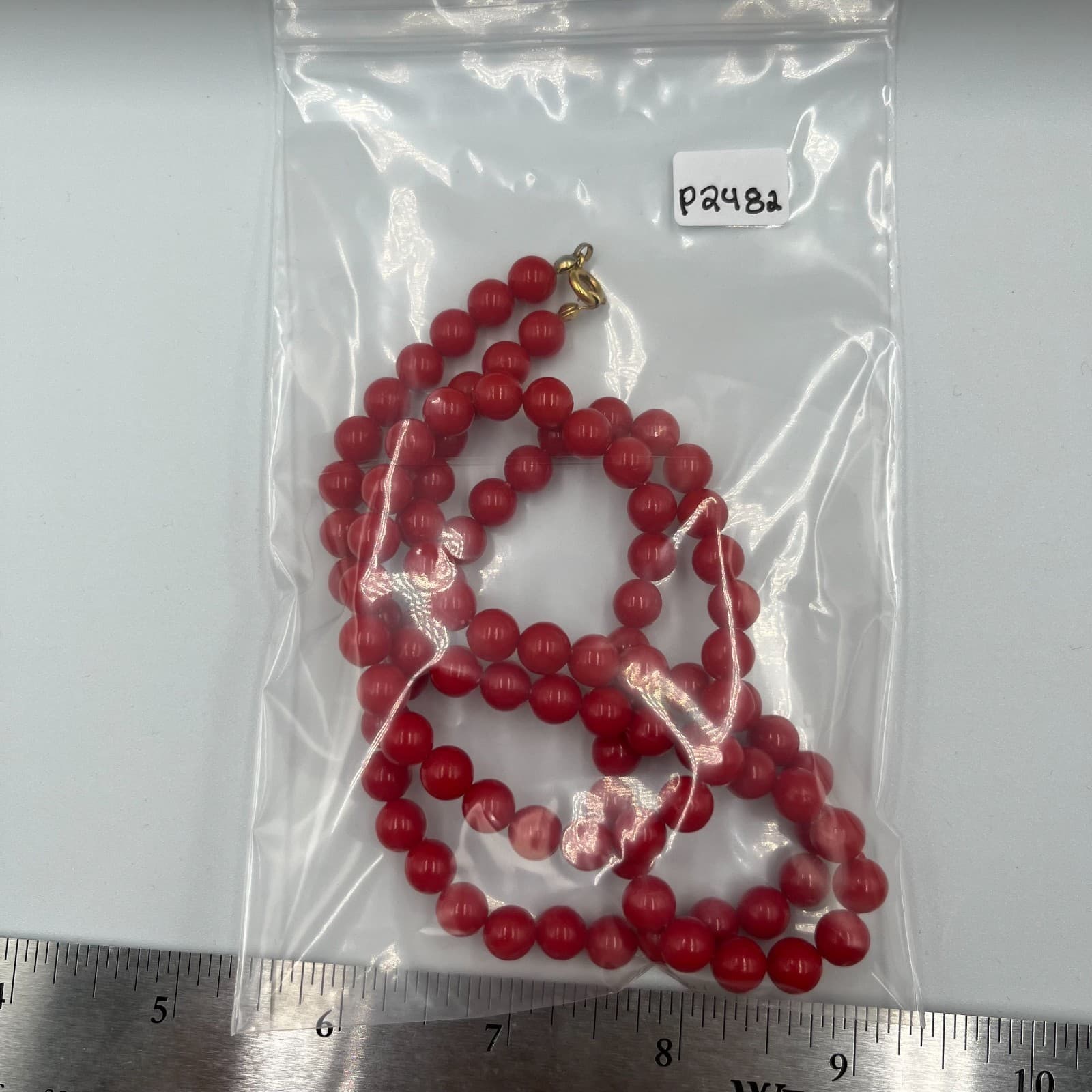 Vintage Red Bead Necklace Single Strand 30" Opera Length Bold Statement Jewelry - Thumbnail 8