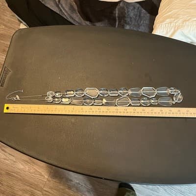 VTG NY Clear Faceted Bead Statement Necklace – Chunky Lucite Acrylic Geometric - Thumbnail 7