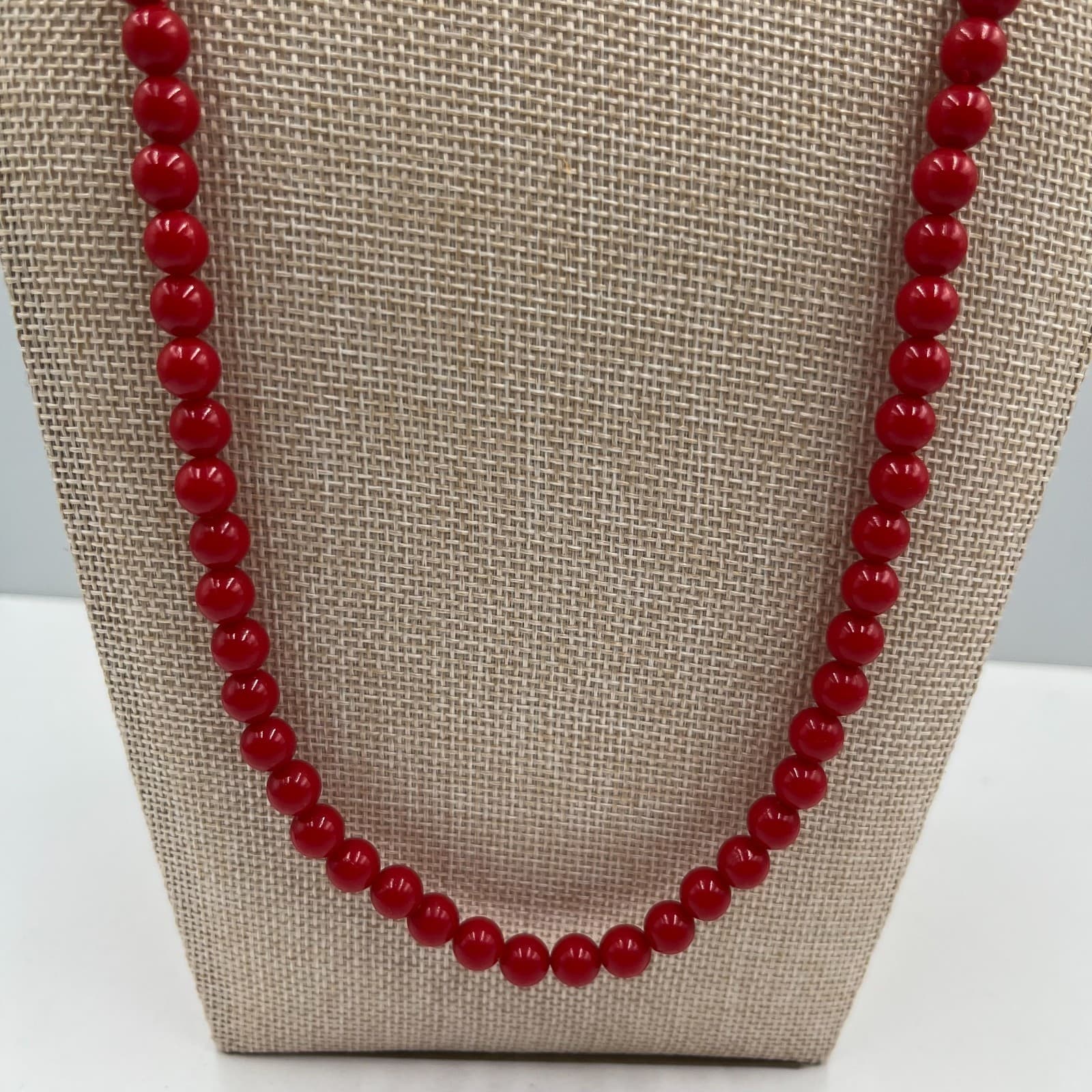Vintage Red Bead Necklace Single Strand 30" Opera Length Bold Statement Jewelry - Thumbnail 3