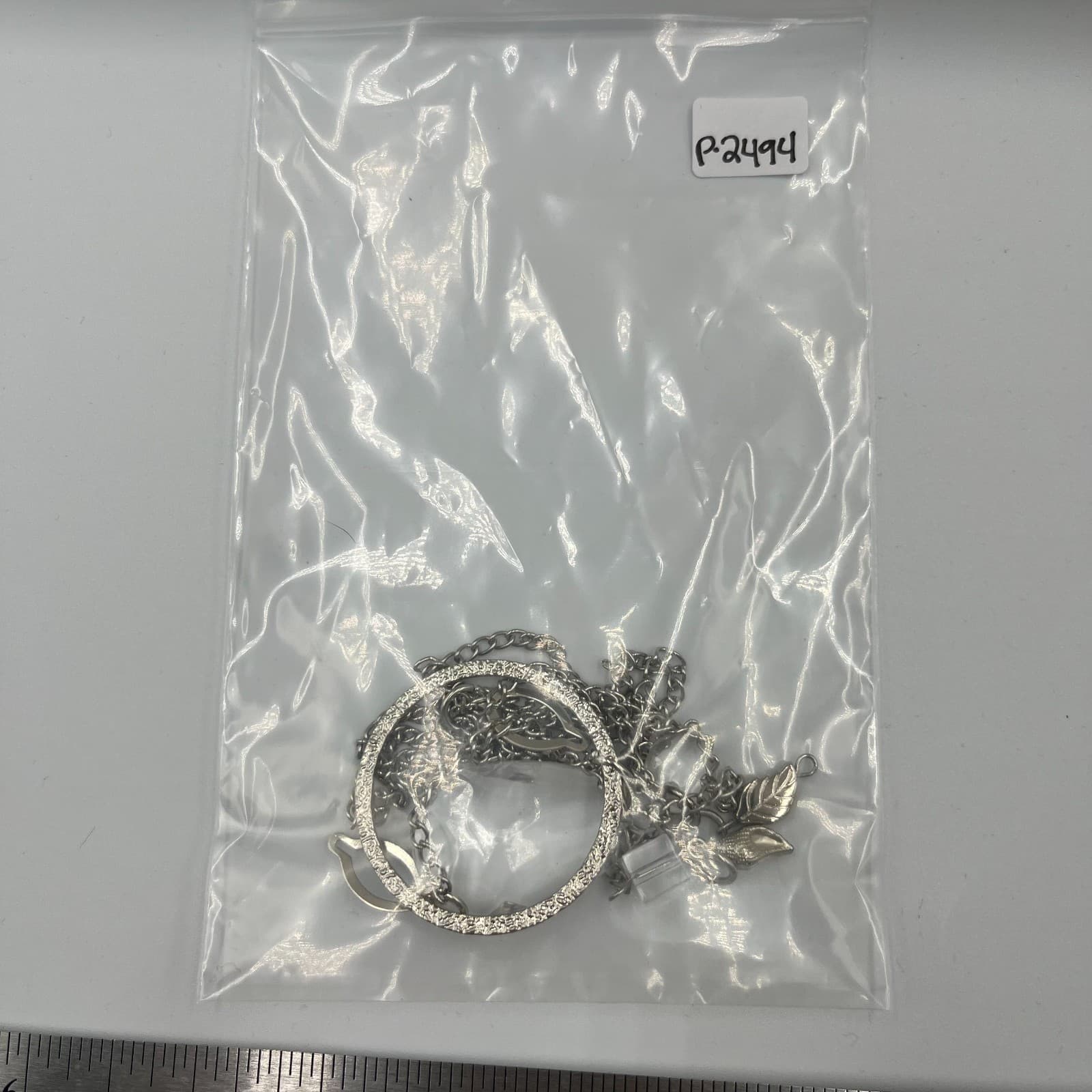 Vintage Silver Tone Crystal Circle Pendant Necklace Teardrop Charms Boho Shell - Thumbnail 9