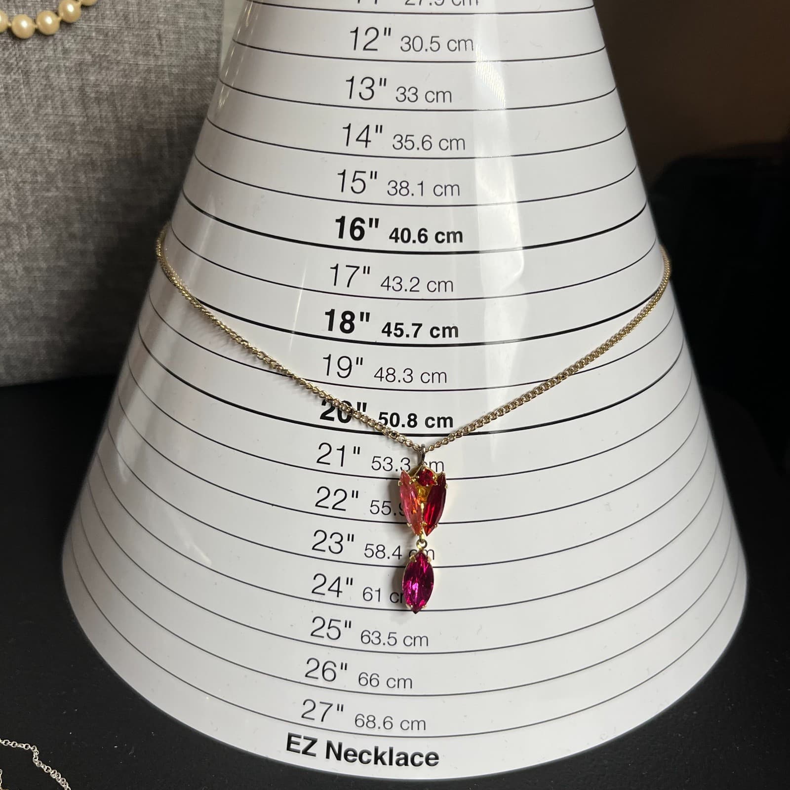 Vintage Gold Tone Marquise Rhinestone Necklace Red Pink Orange Statement Jewelry - Thumbnail 8