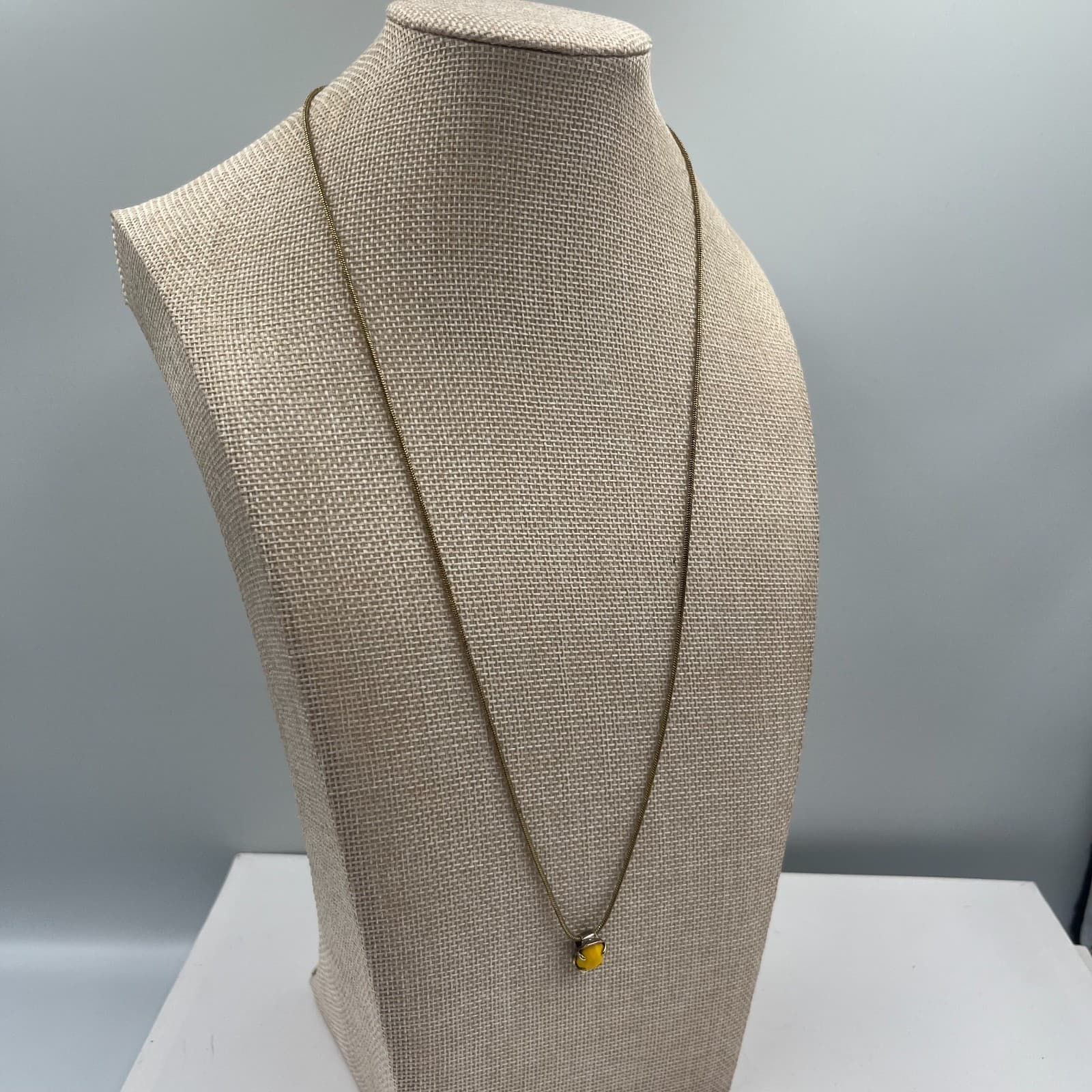 Vintage Gold Tone Snake Chain Necklace Yellow Topaz Glass Pendant MCM 18" Boho - Thumbnail 6