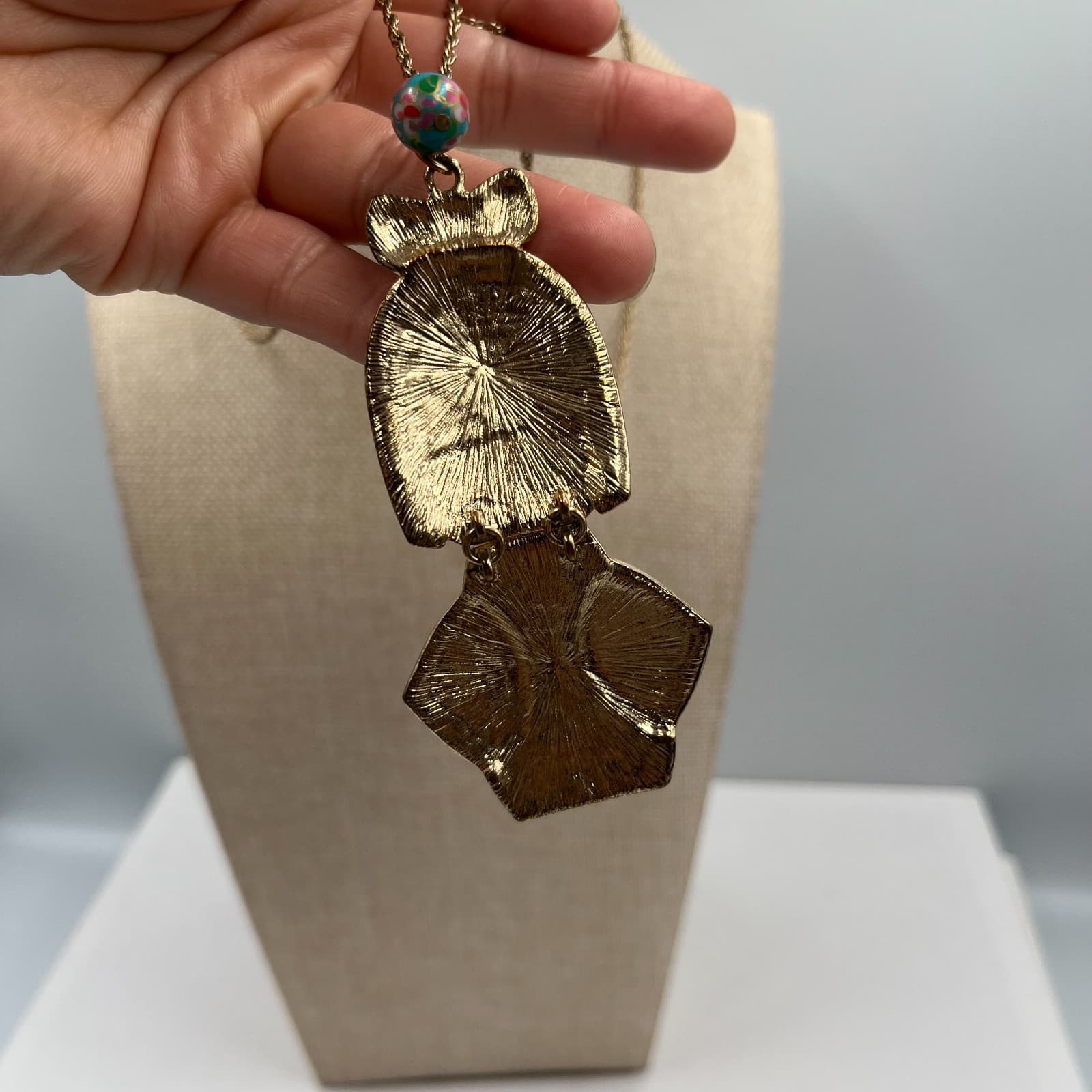 Vintage Enamel Kokeshi Doll Necklace Articulated Japanese Geisha Pendant Blue - Thumbnail 4