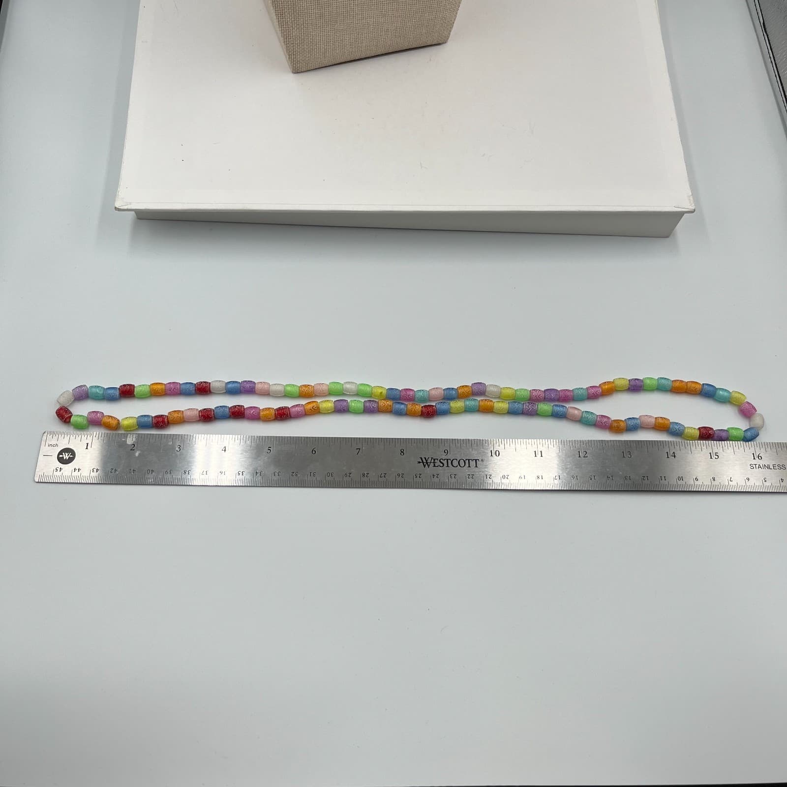 Vintage Etched Glass Bead Necklace Multi-Color Boho Tribal Barrel Beads Colorful - Thumbnail 7