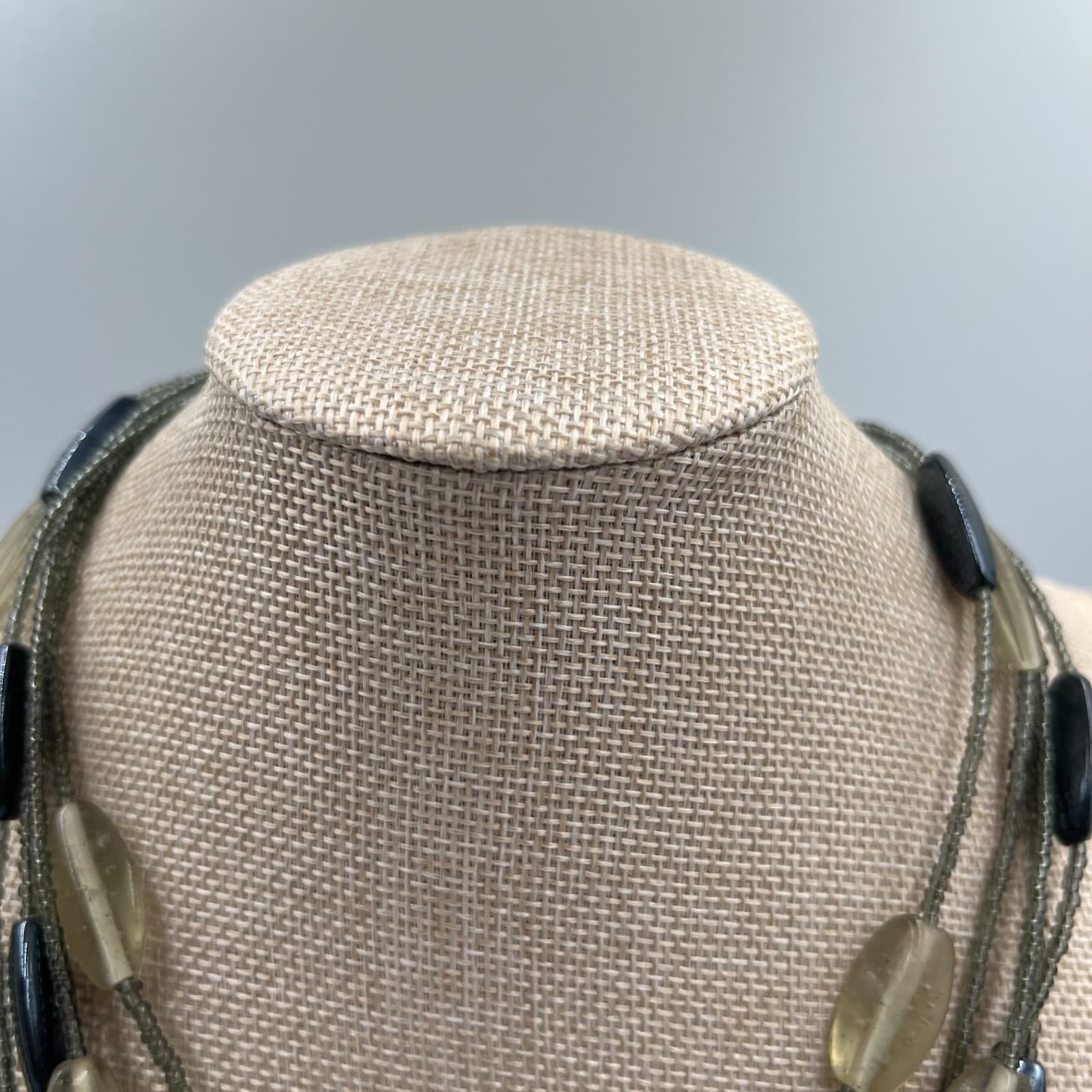 Vintage Hematite Glass Bead Multi Strand Necklace Statement Layered Grey Black - Thumbnail 2