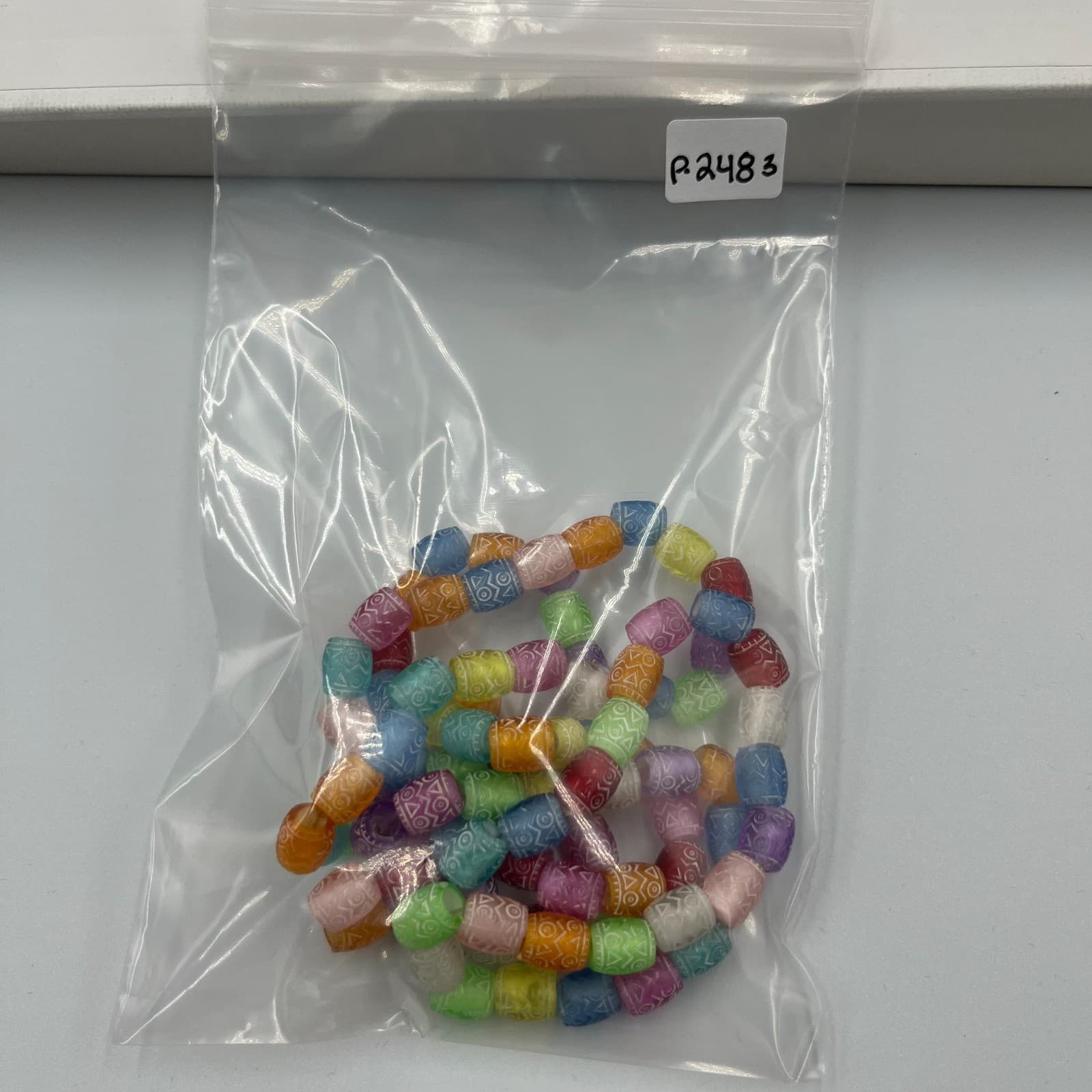 Vintage Etched Glass Bead Necklace Multi-Color Boho Tribal Barrel Beads Colorful - Thumbnail 8