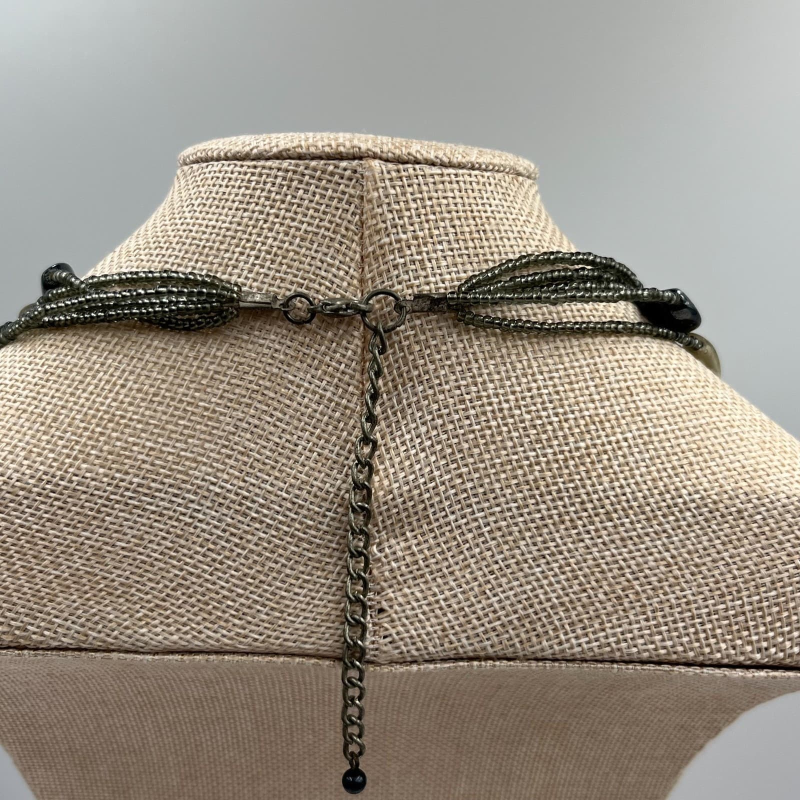 Vintage Hematite Glass Bead Multi Strand Necklace Statement Layered Grey Black - Thumbnail 7