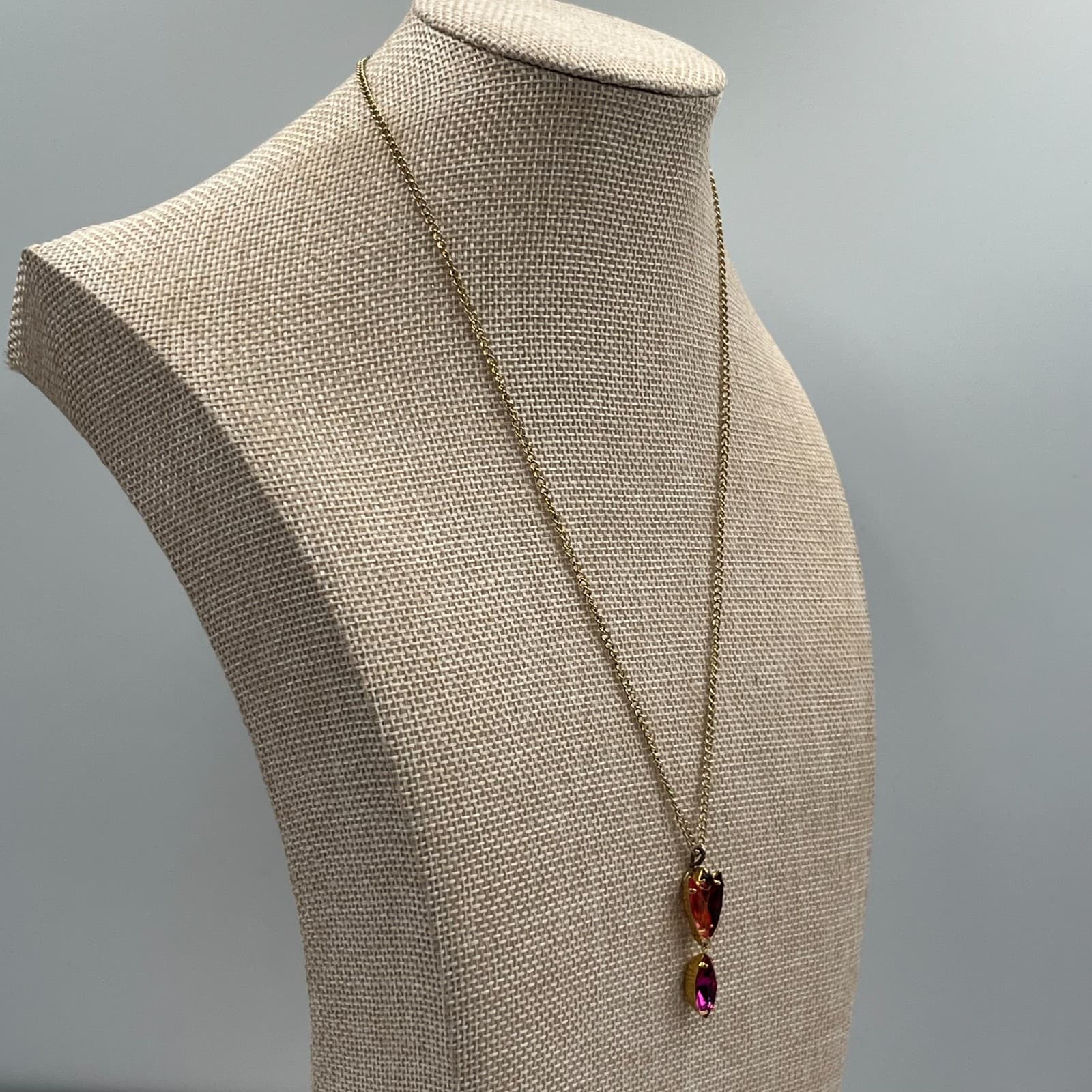 Vintage Gold Tone Marquise Rhinestone Necklace Red Pink Orange Statement Jewelry - Thumbnail 6