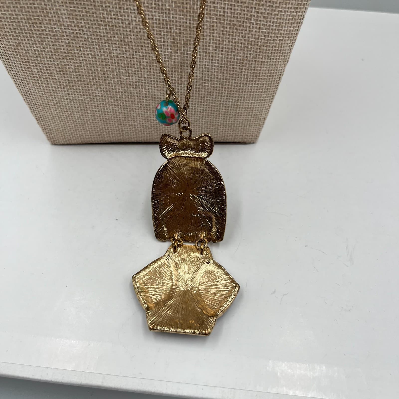 Vintage Enamel Kokeshi Doll Necklace Articulated Japanese Geisha Pendant Blue - Thumbnail 5