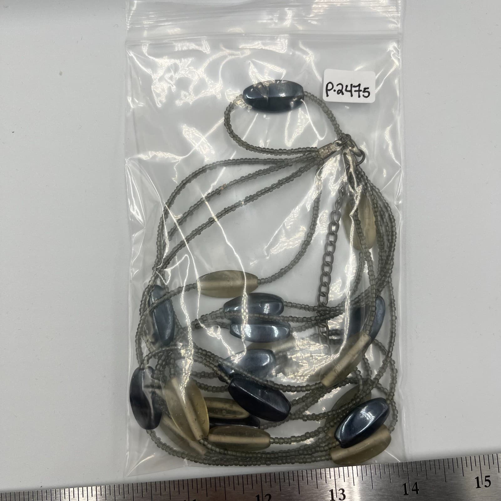 Vintage Hematite Glass Bead Multi Strand Necklace Statement Layered Grey Black - Thumbnail 10