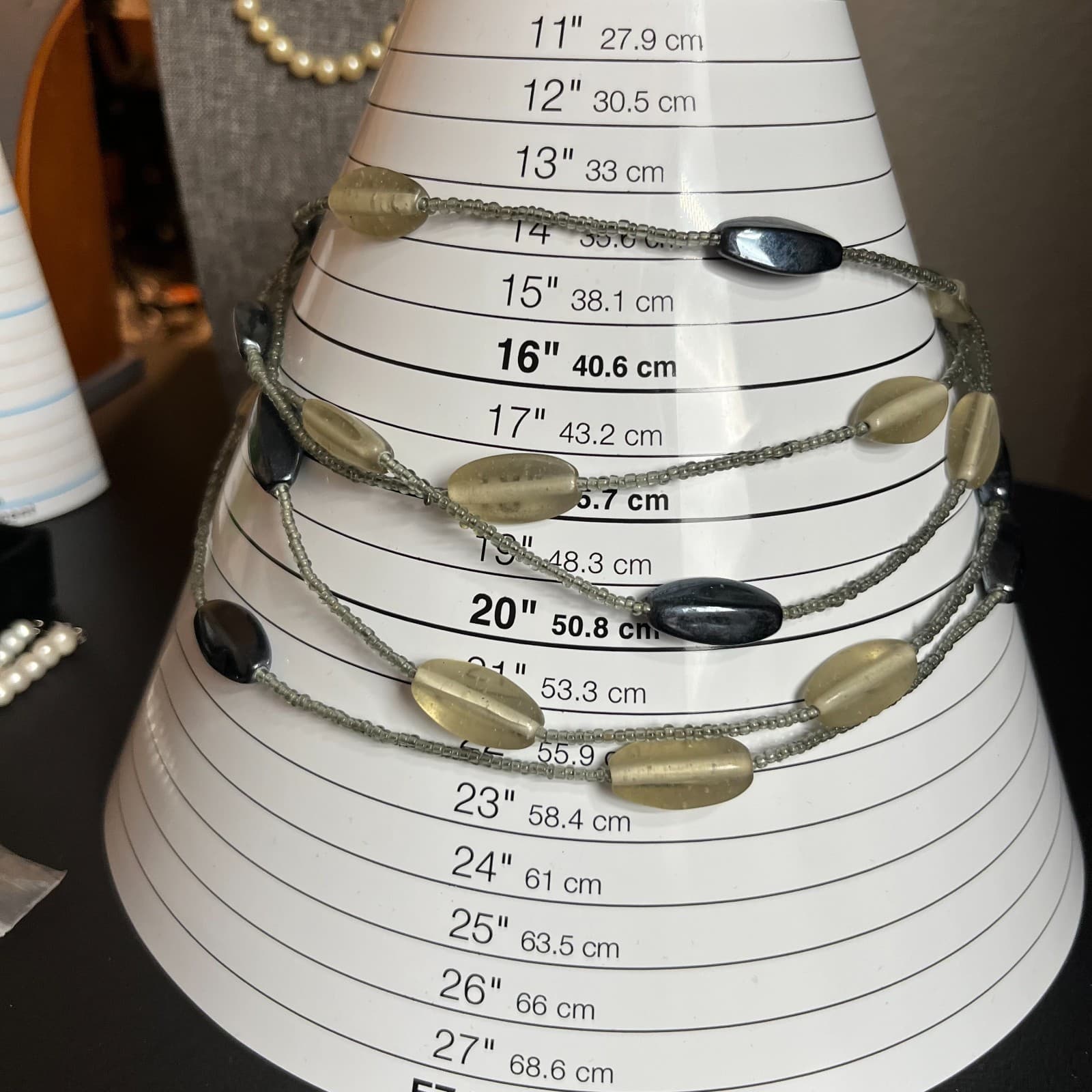 Vintage Hematite Glass Bead Multi Strand Necklace Statement Layered Grey Black - Thumbnail 9