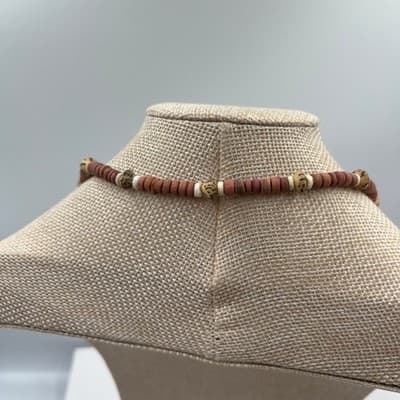 Vintage Earth Tone Beaded Necklace Brown Disc Beads Speckled Accent Boho Style - Thumbnail 7