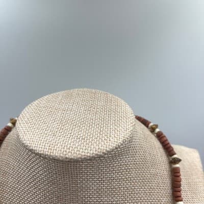 Vintage Earth Tone Beaded Necklace Brown Disc Beads Speckled Accent Boho Style - Thumbnail 2