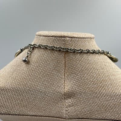 Vintage Silver Tone Leaf Link Necklace Textured Panel Adjustable Chain Style - Thumbnail 6