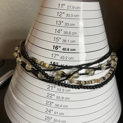 VTG Multi Strand Black Beaded Necklace Layered Shell Glass Mixed Media Statement - Thumbnail 8