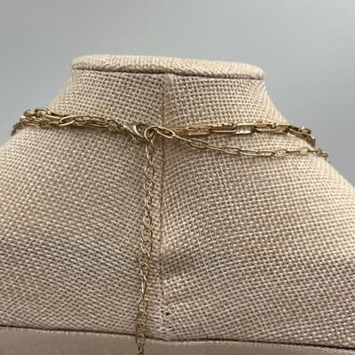 Vintage Gold Tone Layered Chain Necklace Beaded Bar Accent Minimalist Boho Style - Thumbnail 6