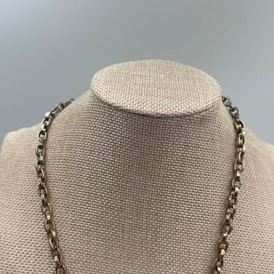 Vintage Gold Tone Chain Necklace Green Horn Pendant Hammered Ring Boho Statement - Thumbnail 2