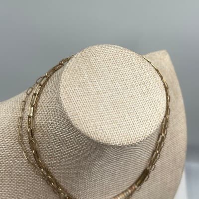 Vintage Gold Tone Layered Chain Necklace Beaded Bar Accent Minimalist Boho Style - Thumbnail 5