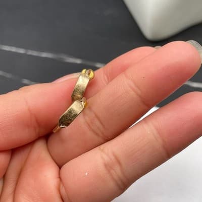 Modern Gold-Tone Fashion Brutalism Hammered Small C-Hoop Butterfly Back Earrings - Thumbnail 5