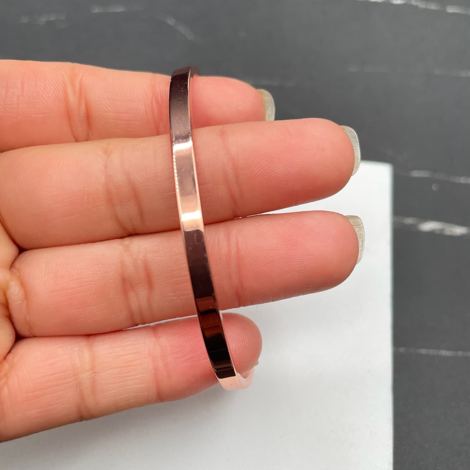 Fashion Rose Gold-Tone Classic Unisex Adjustable Plain Metal Open Cuff Bracelet - Thumbnail 4