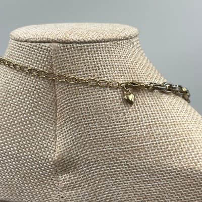 Vintage Gold Tone Chain Necklace Green Horn Pendant Hammered Ring Boho Statement - Thumbnail 8