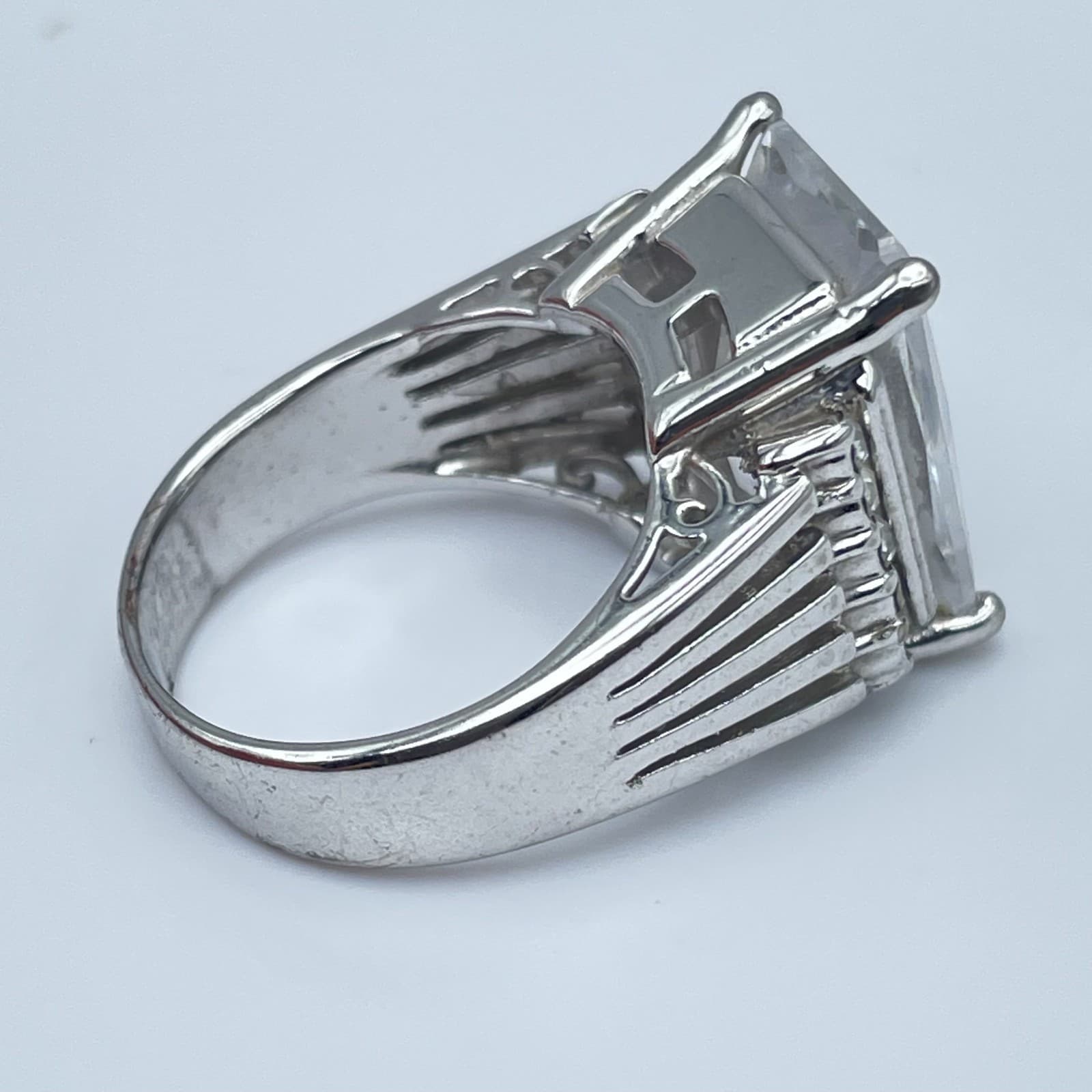 Large Emerald Cut Clear CZ Statement Ring Silver Tone Cocktail Jewelry Size 6.5 - Thumbnail 5