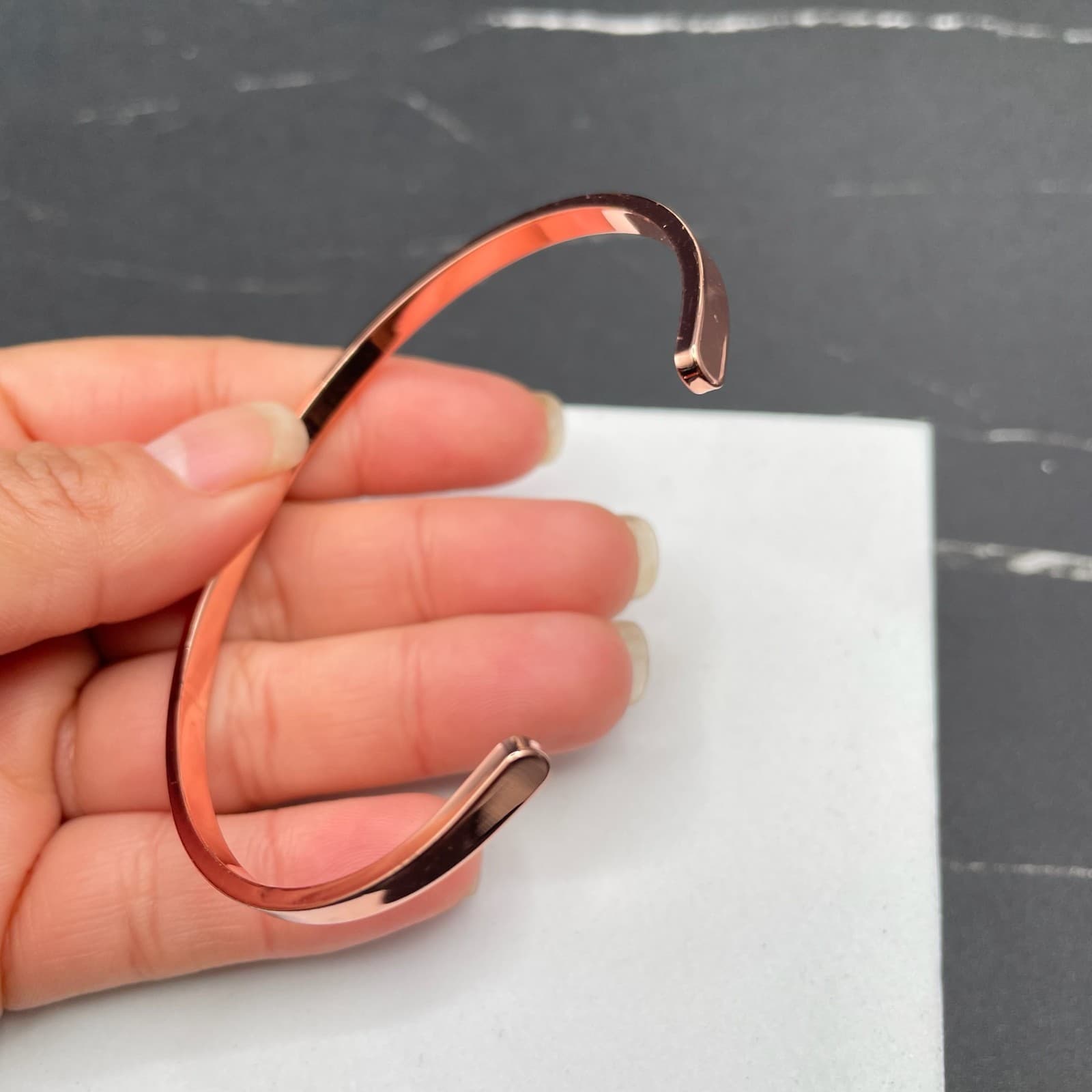 Fashion Rose Gold-Tone Classic Unisex Adjustable Plain Metal Open Cuff Bracelet - Thumbnail 6