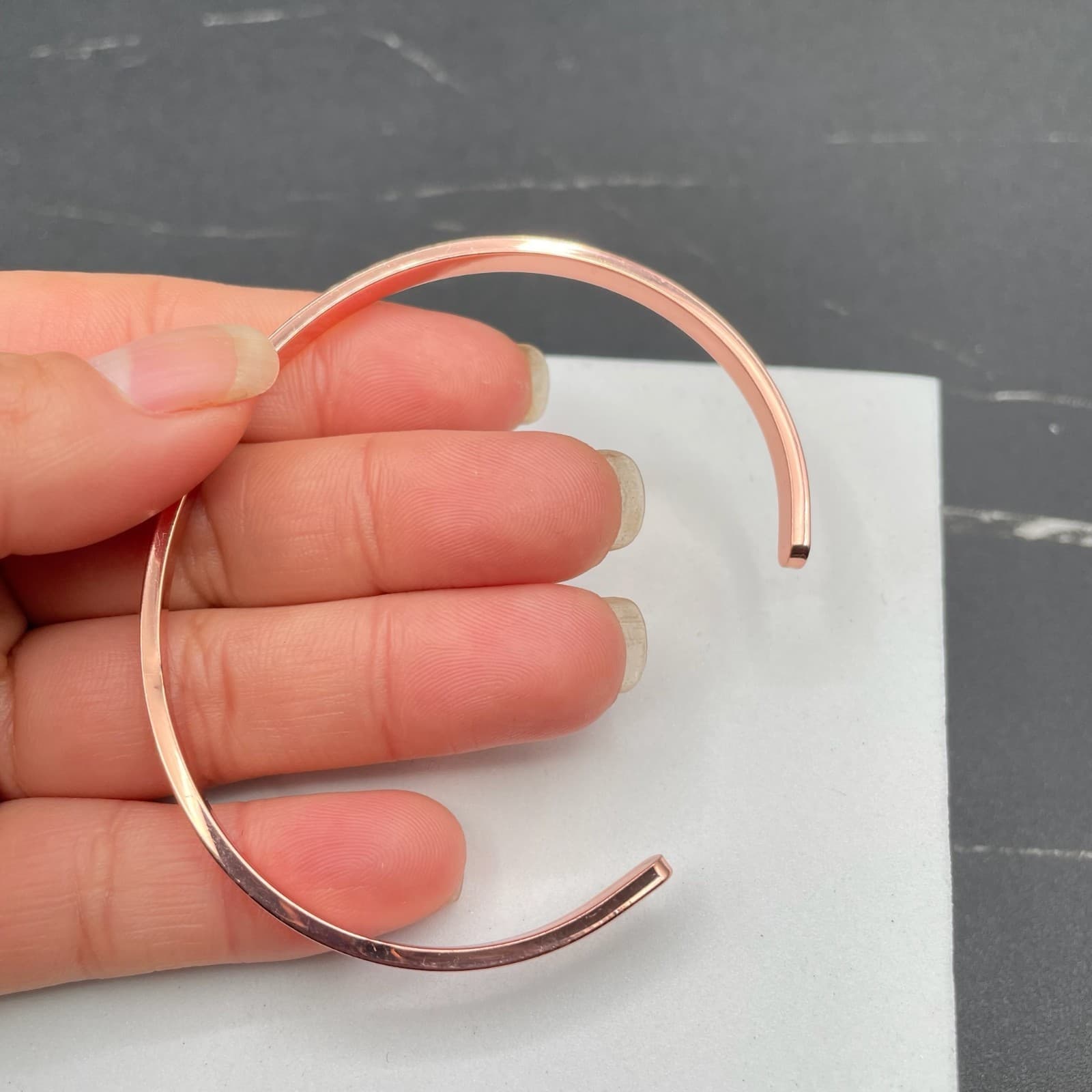 Fashion Rose Gold-Tone Classic Unisex Adjustable Plain Metal Open Cuff Bracelet - Thumbnail 5