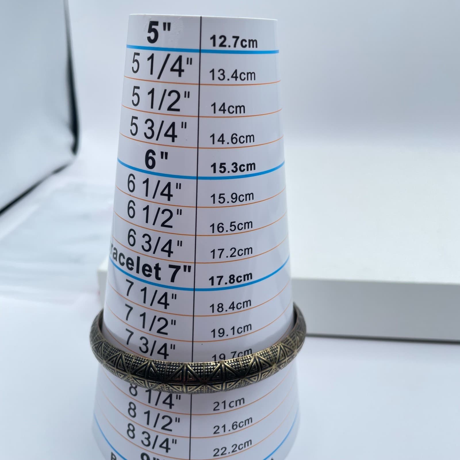 Vintage Brass-Tone Tribal Engraved Oxidized Metal Geometric Bangle Bracelet - Thumbnail 2