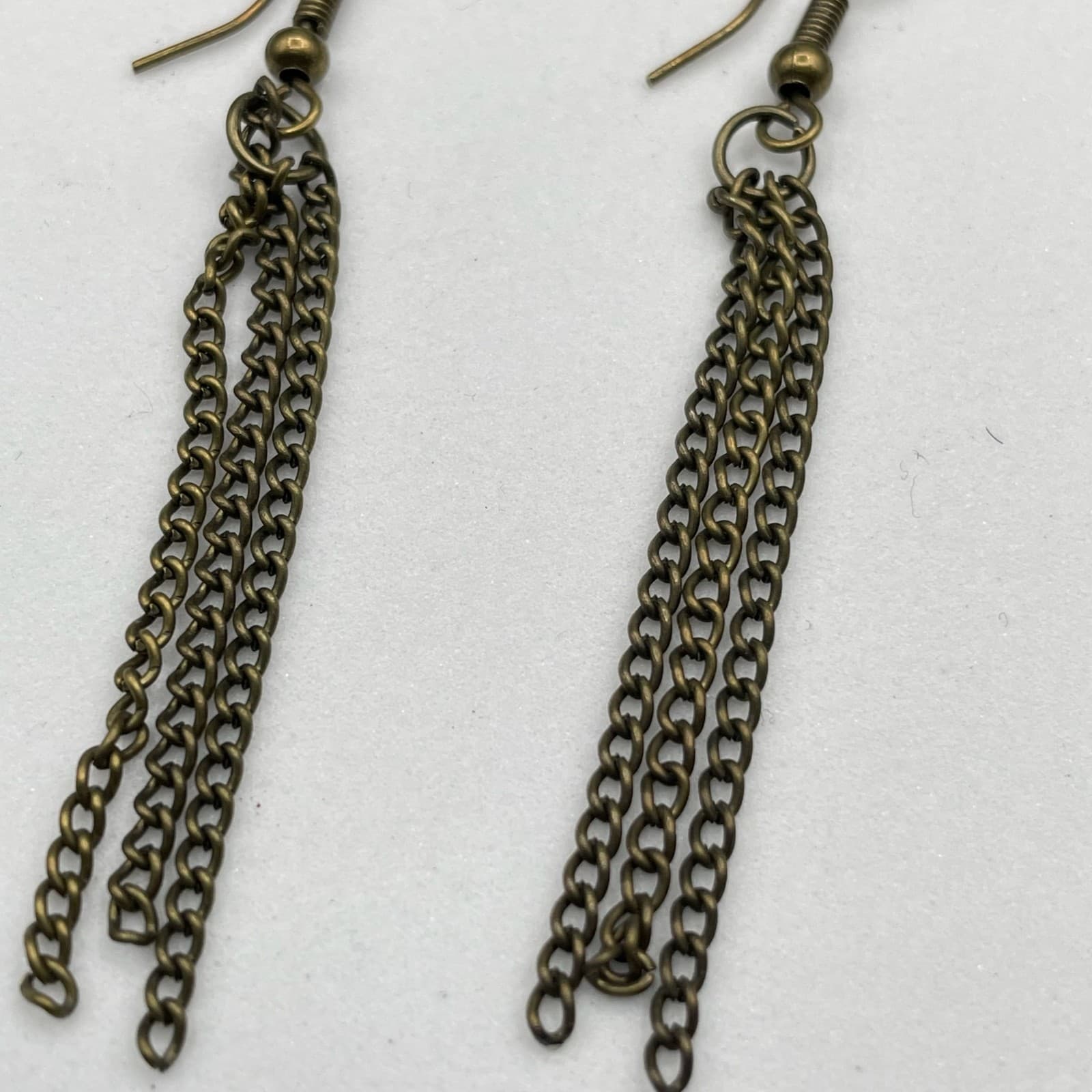 Classic Bronze-Tone Curb Chain Multi-Strand Tassel Dangle French Hook Earrings - Thumbnail 4