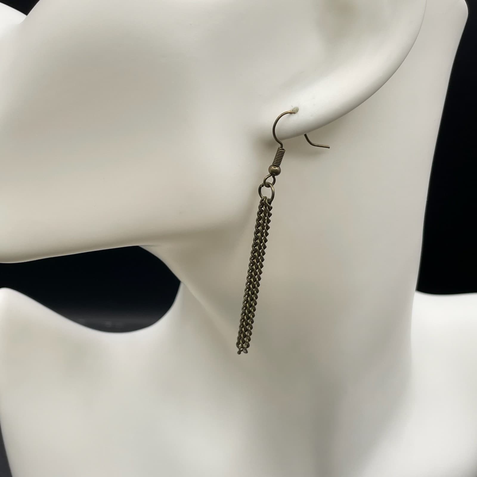 Classic Bronze-Tone Curb Chain Multi-Strand Tassel Dangle French Hook Earrings - Image 1