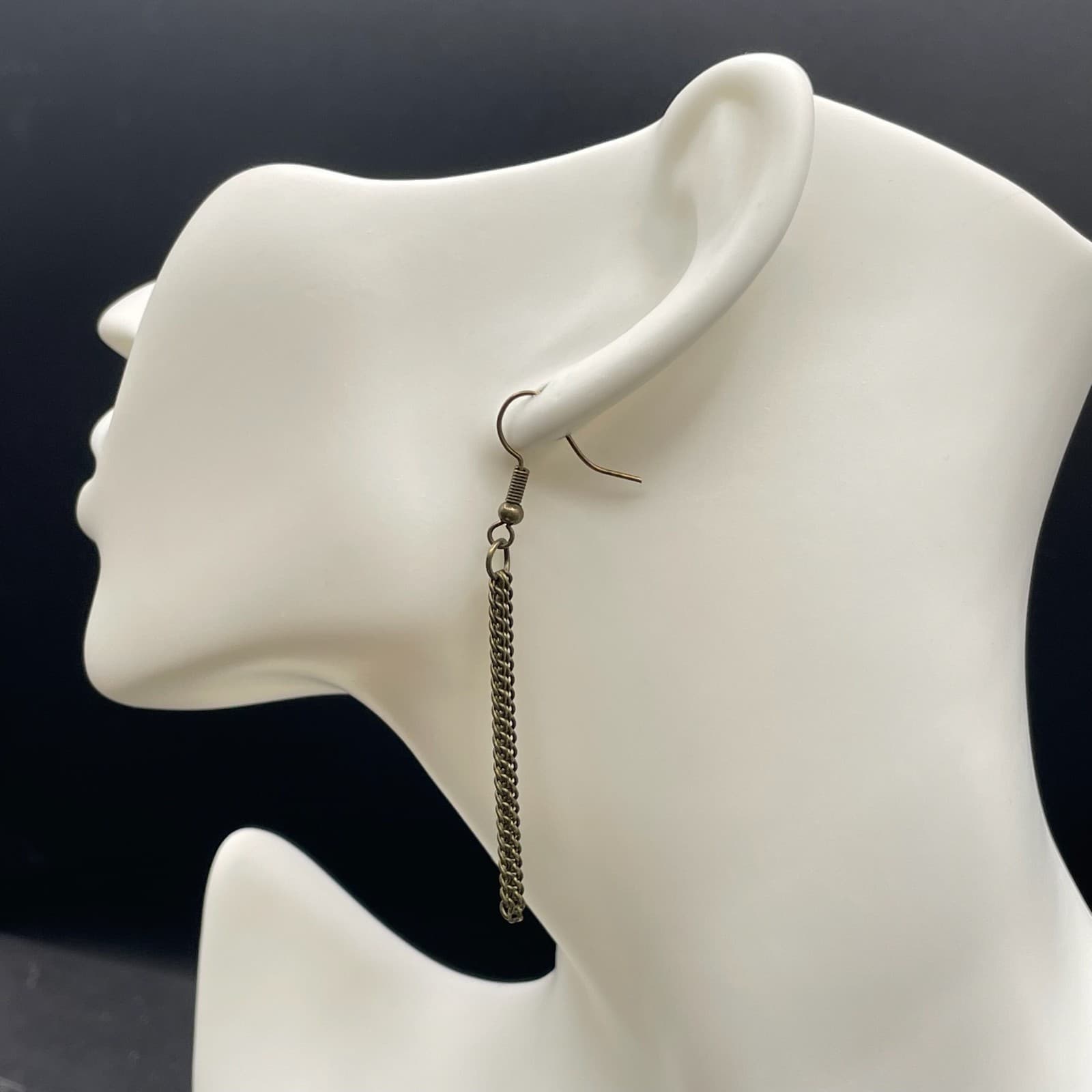 Classic Bronze-Tone Curb Chain Multi-Strand Tassel Dangle French Hook Earrings - Thumbnail 7