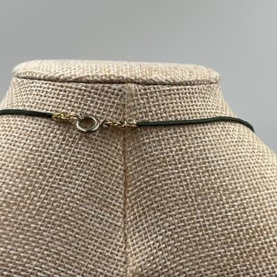 VTG Green Cord Porcelain Bead Necklace Butterfly Painted Ball Tassel Pendant - Thumbnail 8