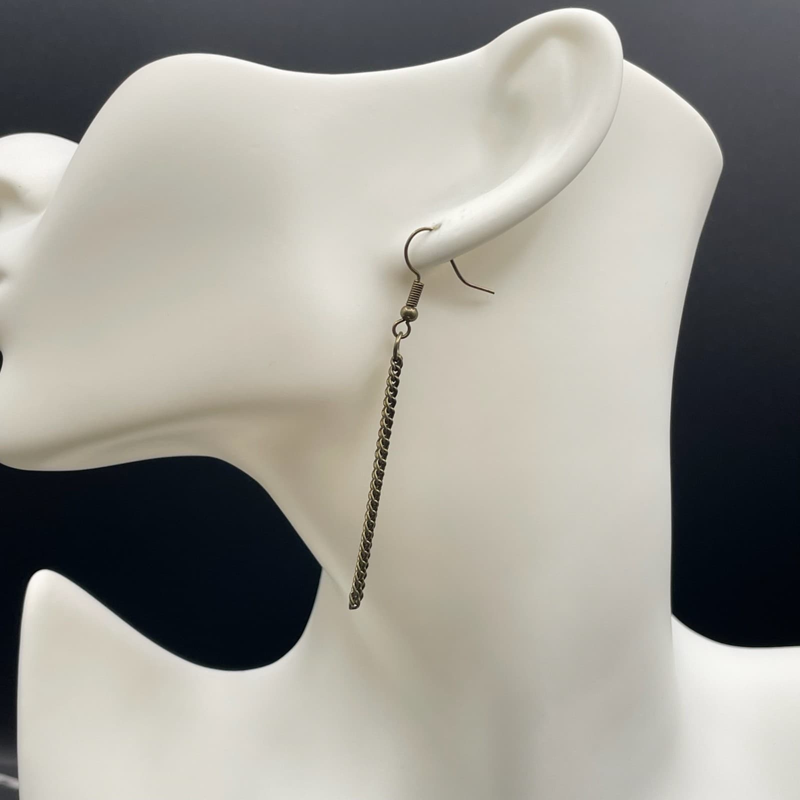 Classic Bronze-Tone Curb Chain Multi-Strand Tassel Dangle French Hook Earrings - Thumbnail 6